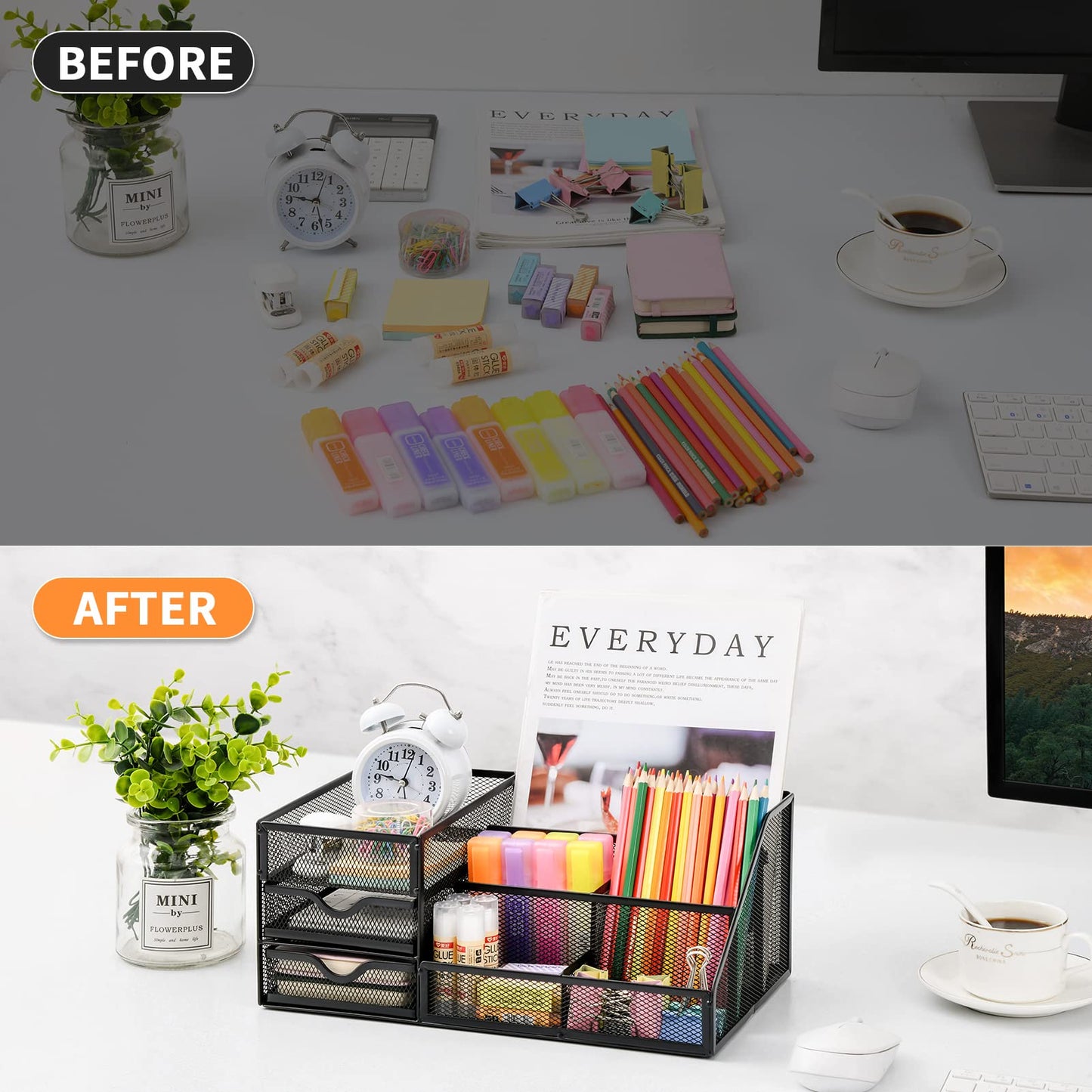 - Marbrasse Mesh Desk Organizer with Drawers | Multifunctional Desk Organizers and Accessories with 6 compartments -