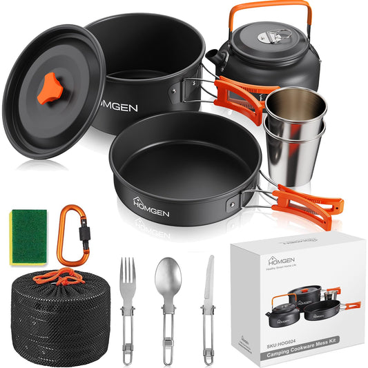 - HOMGEN Camping Cooking Set | Camping Pots and Pans Set | Aluminium Camping Cookware Kit -