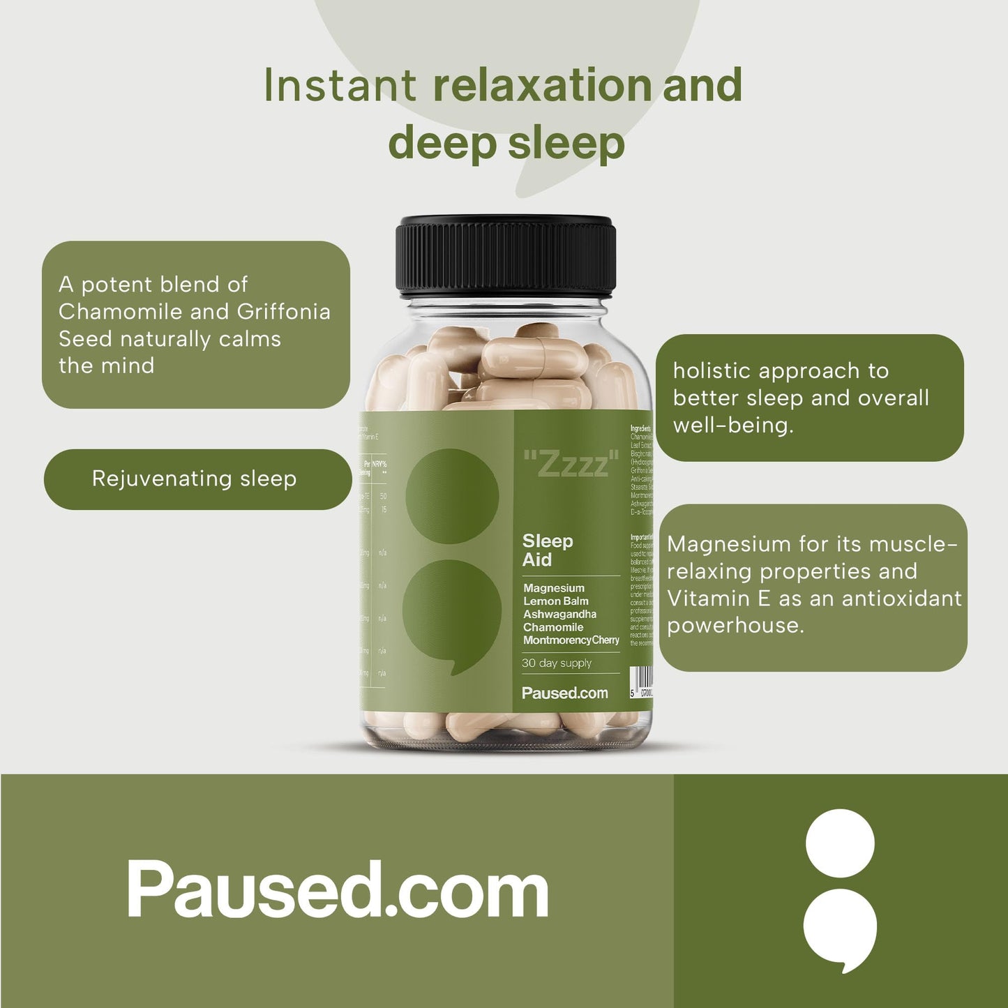 - Paused Sleep Aid Supplement - 60 Capsules | 1 Month Supply Sleep Support | Vegan & Gluten-Free -