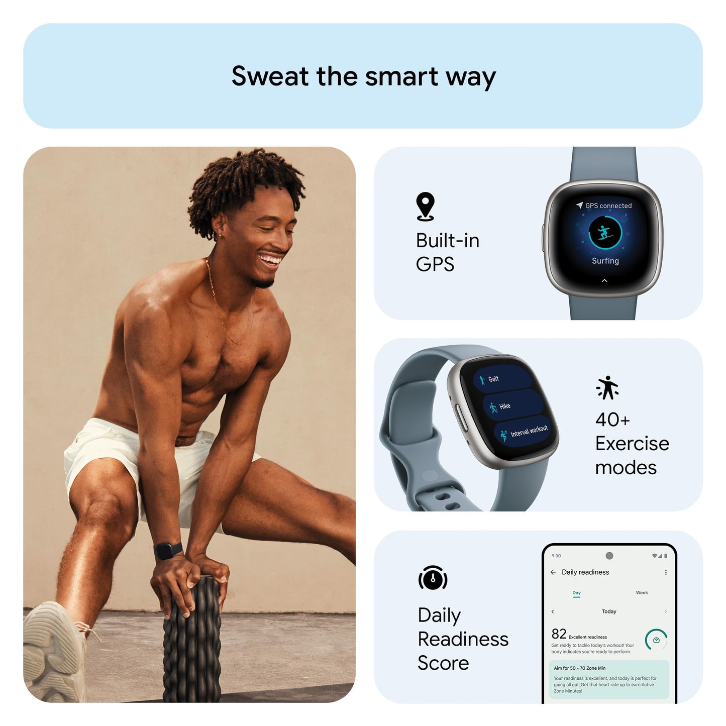 - Fitbit Versa 4 Fitness Smartwatch with built-in GPS and up to 6 days battery life -