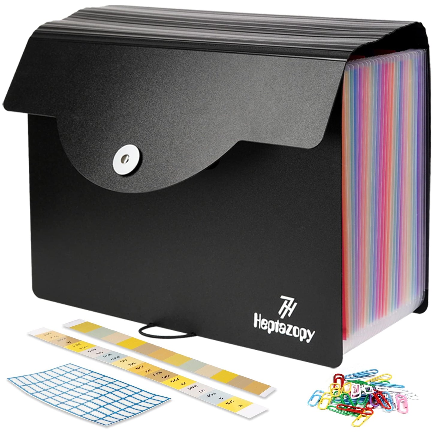 - File Organiser | 26 Folders for Paperwork A4 with Clips | Unique Design | 34 x 25 x 4 cm Quality PP Document Organiser | Flap & Elastic Cord Closure Comes with Labels, Tags & Sticker Card -