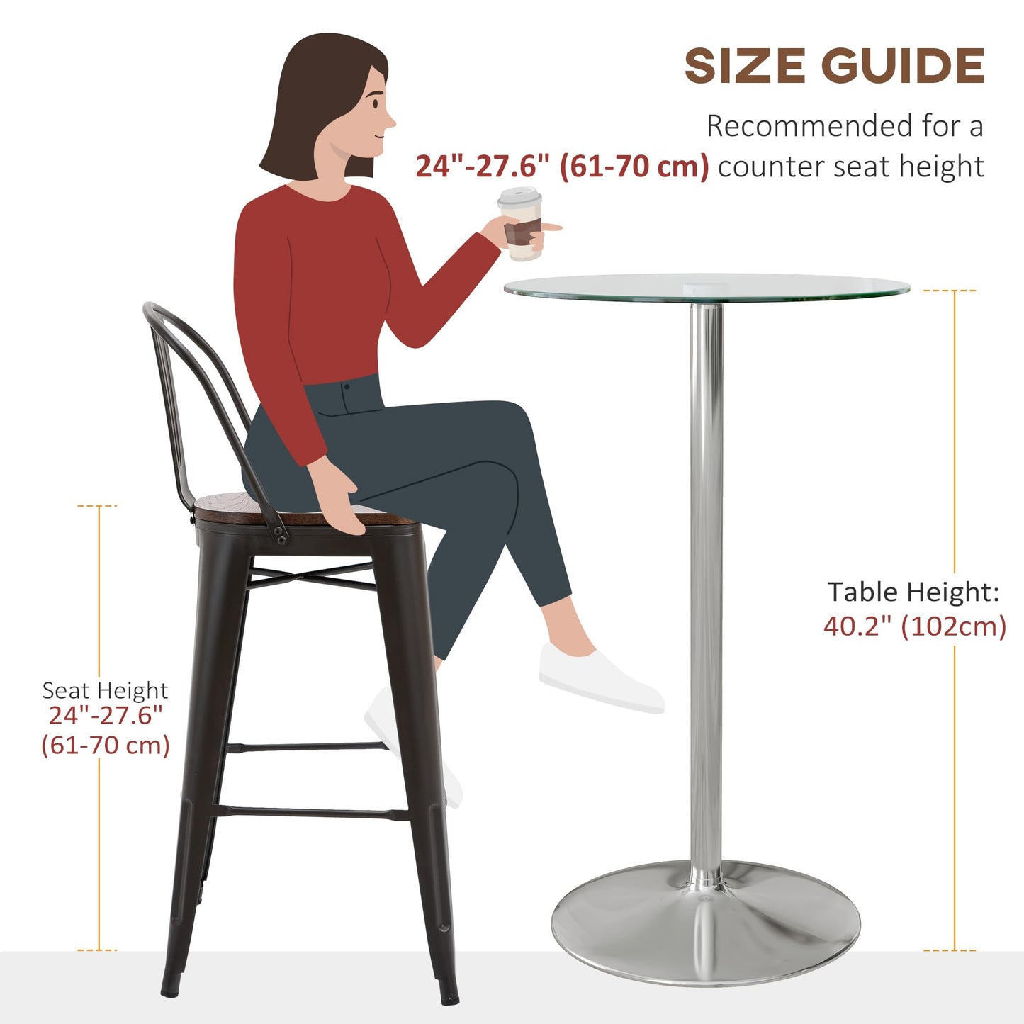 - HOMCOM Round Bar Table | Modern Bistro Table with Tempered Glass Top and Steel Frame -