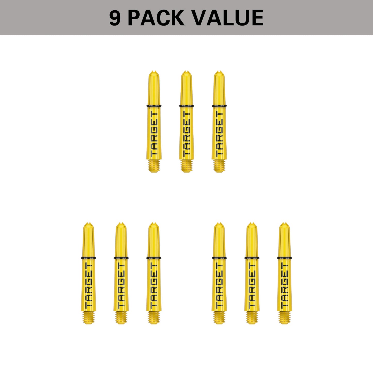 - TARGET Darts Pro Grip Tag Shaft (9 Pack) | Multipack Shafts | Dart Shaft Set | Black & Yellow, Short Length -
