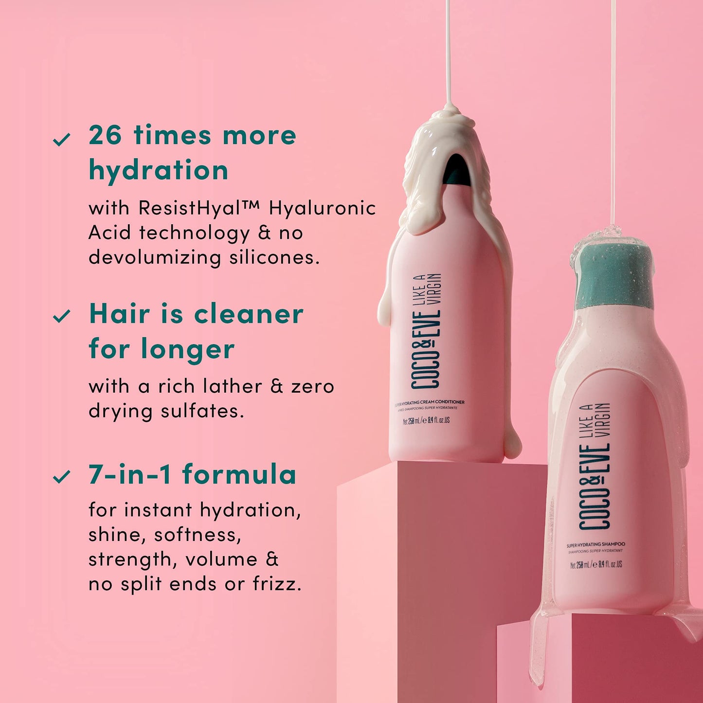 Coco & Eve Like A Virgin Shampoo & Conditioner Bundle Kit - Natural, Sulfate free Hair Care with Argan Oil, Coconut and Avocado Oil | For Dry Damaged, Color Treated Hair | Anti Frizz (250ml each)