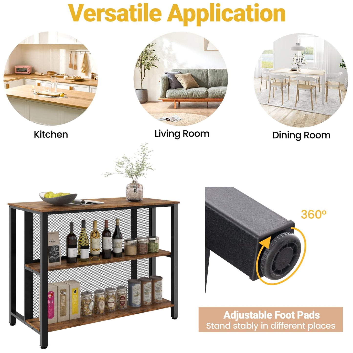 - TANGZON 3-Tier Bar Table | Metal Frame Rectangular Kitchen Table -