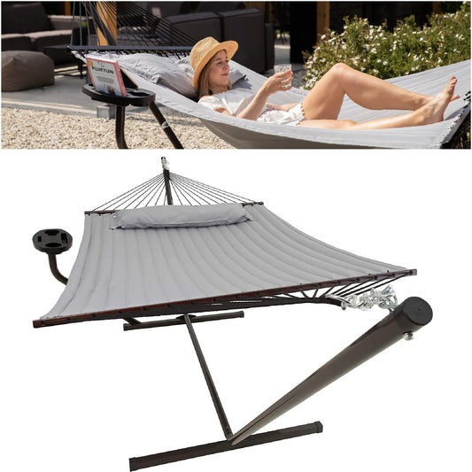 - Vita5 Hammock with Stand and Sidetable – 2 Person Garden Hammocks with Cup Holder -