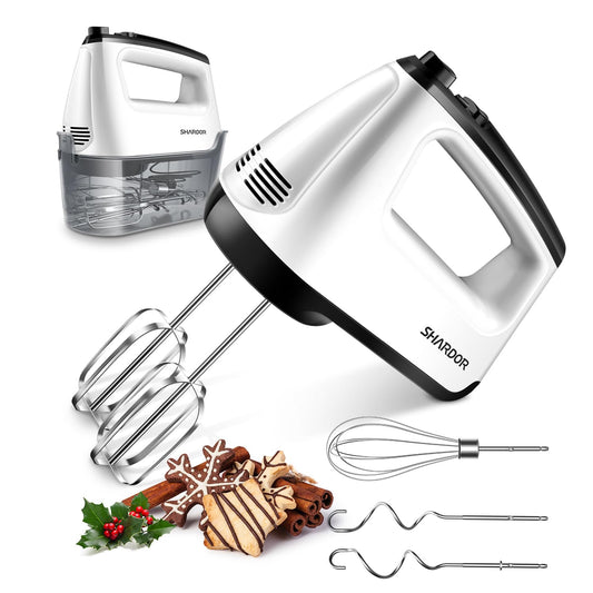 - SHARDOR Hand Mixer | Electric Whisk | Anti-Splash Hand Whisk | 6 Speeds with Turbo Button |Storage Case | 400W -