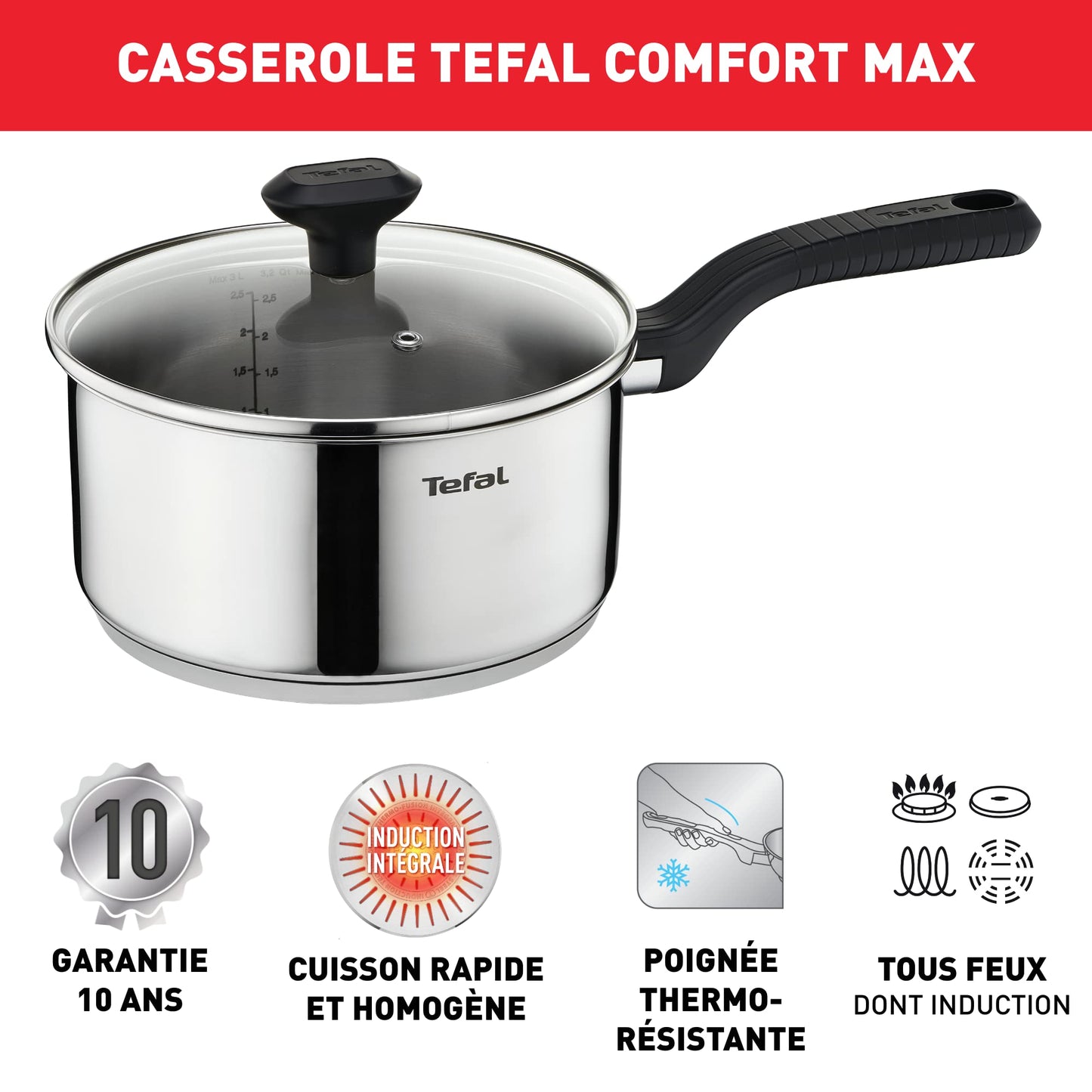 - Tefal Comfort Max Saucepan | 18cm Induction Stainless Steel -