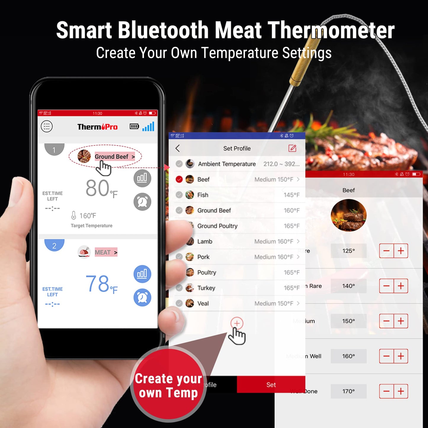 - ThermoPro TP25 Bluetooth Meat Thermometer | 4 Temperature Probes | Smart Wireless Digital BBQ Thermometer -