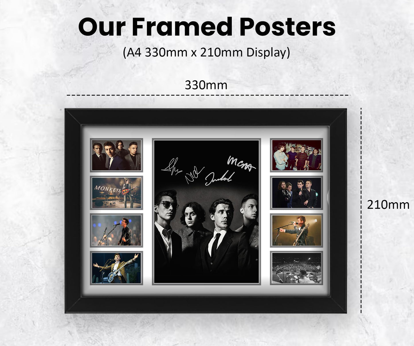 Arctic Monkeys Autographed Collage Poster Print - Music Band Wall Decor for Fans Or Collector Limited Edition, Fan Merchandise, Memorabilia (Framed, A3 (16x12-42x30cm))