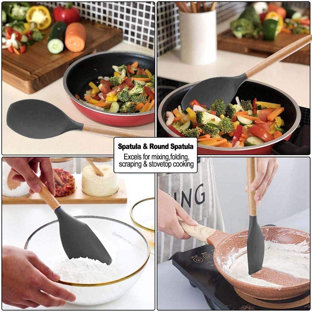 - Kitchen Utensils Set | 12 pcs | Non-Stick Silicone Cooking Kitchen Utensils Spatula Set -