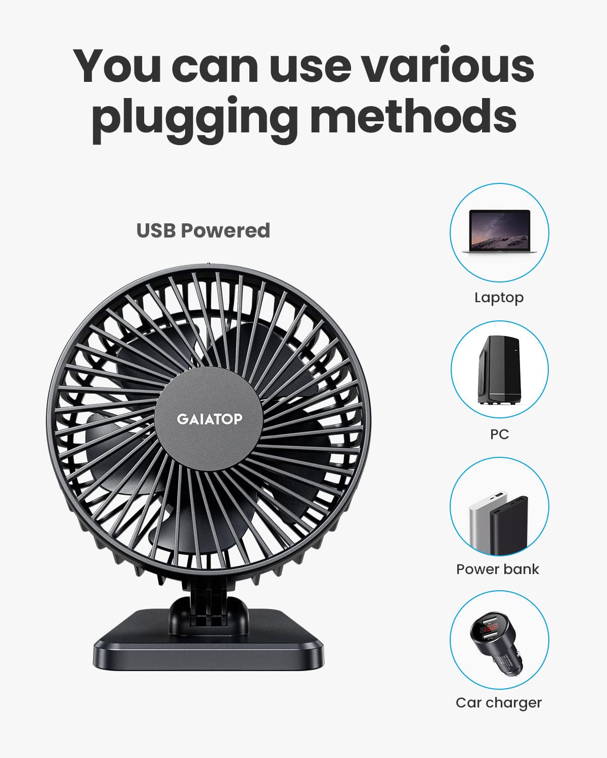 - Gaiatop USB Desk Fan | Small But Powerful | Portable Quiet 3 Speeds Wind Desktop Personal Fan -