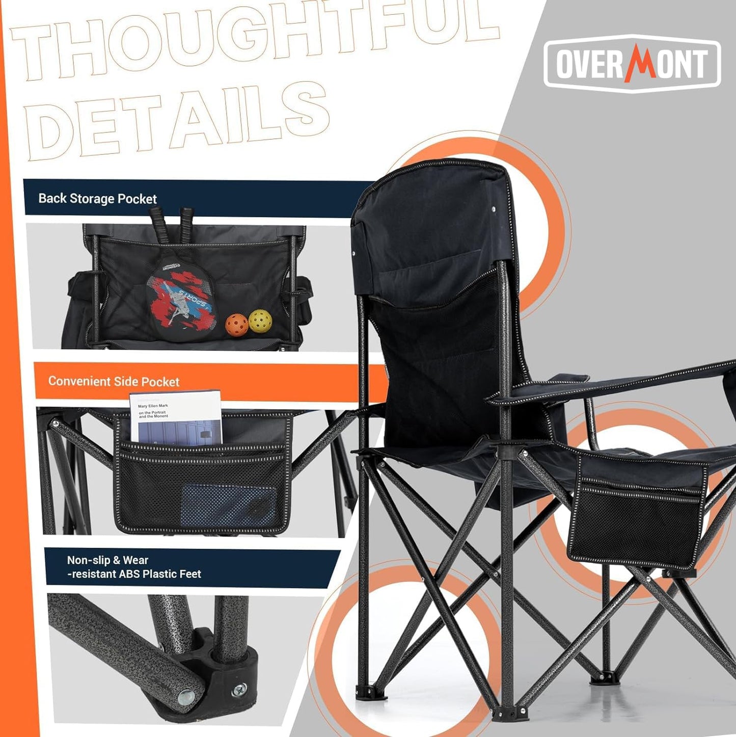 - OVERMONT Oversized Camping Folding Chair | Side Pocket & Carry Bag -