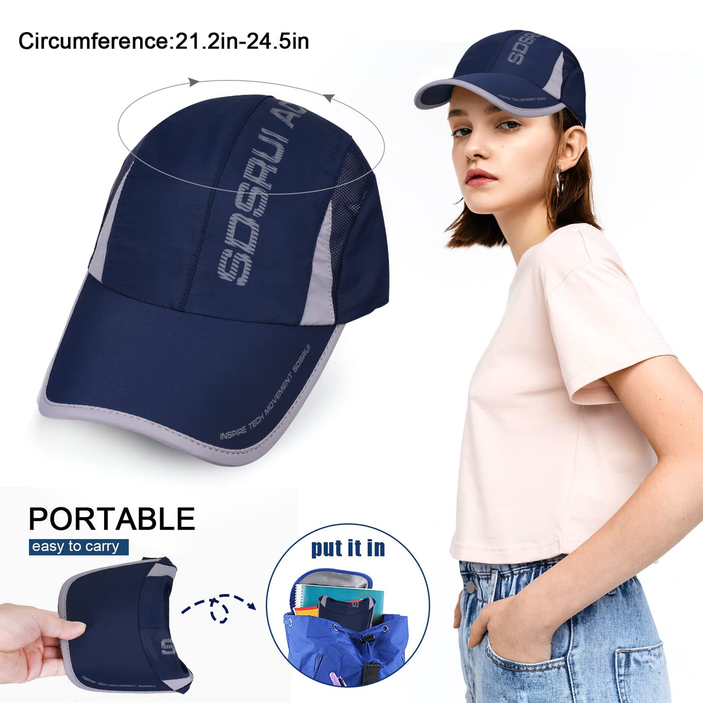 AYPOW 2 Packs Unisex Quick Dry Baseball Cap Hat, Fashion Breathable Sports hat Baseball Cap, Lightweight Foldable Washable Outdoor Sport Sun Protection Hat, for Men and Women Running Climbing Hiking