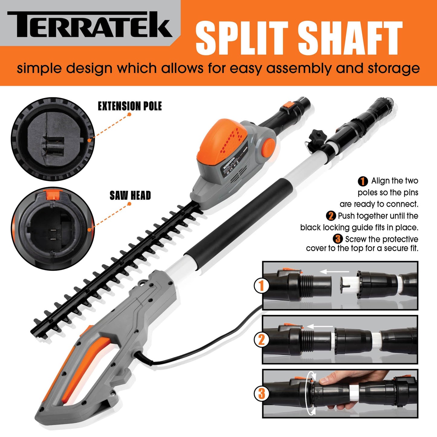- Terratek Corded Extendable Pole Hedge Trimmer | 550W 2.5M | Telescopic Hedge Trimmer -