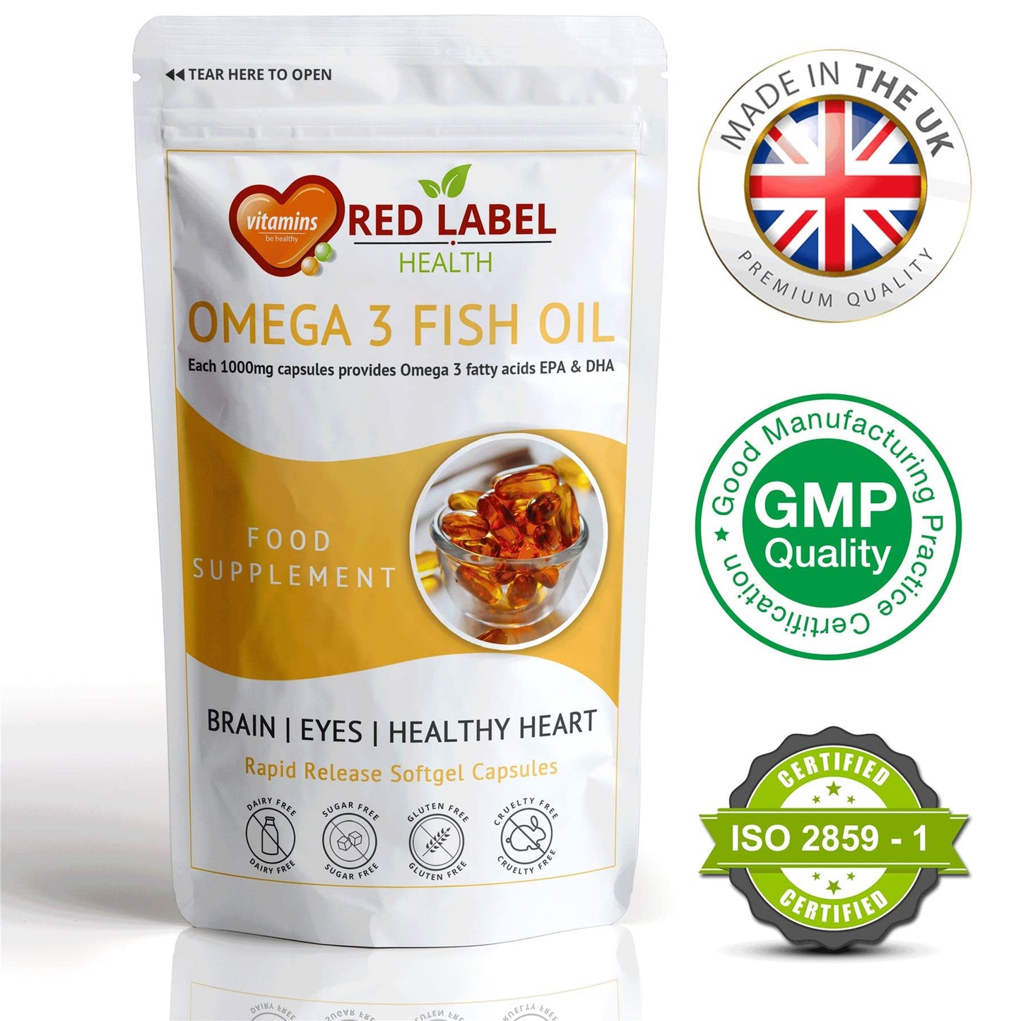 - Omega 3 Fish Oil 1000mg | 60 Soft Gel Capsules | Double Strength EPA & DHA | Supports Heart & Brain Health -