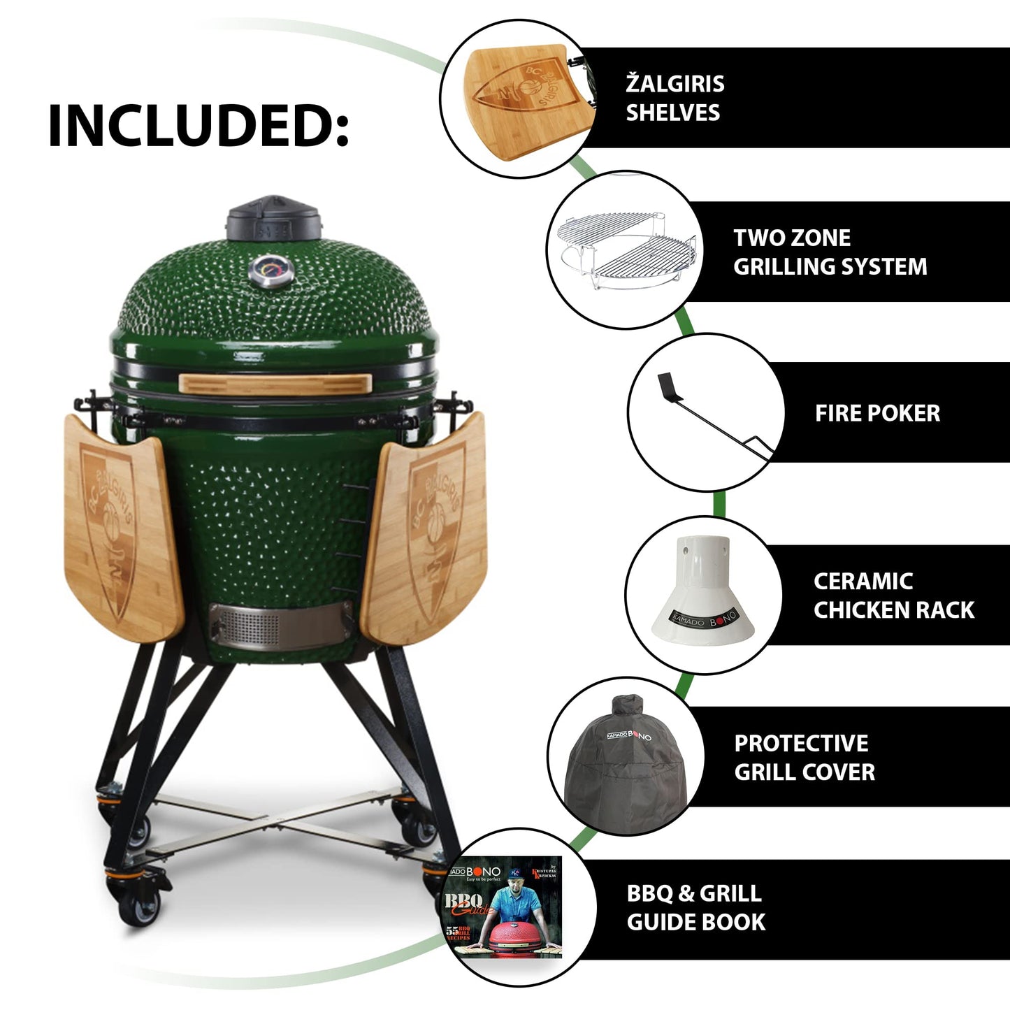 - KAMADO BONO Green Egg BBQ Grill | 21" I Kamado BBQ Charcoal Grill With Dual Zone Grilling System -