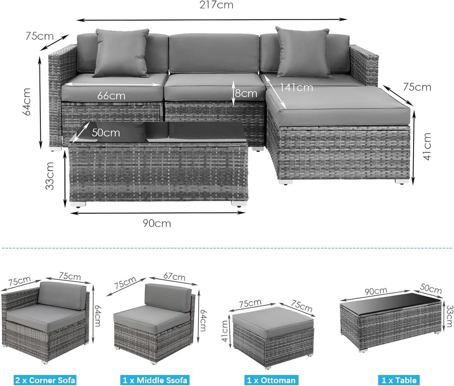 - TLGREEN 5PCS Garden Sofas Rattan Corner Furniture Set | All-Weather -