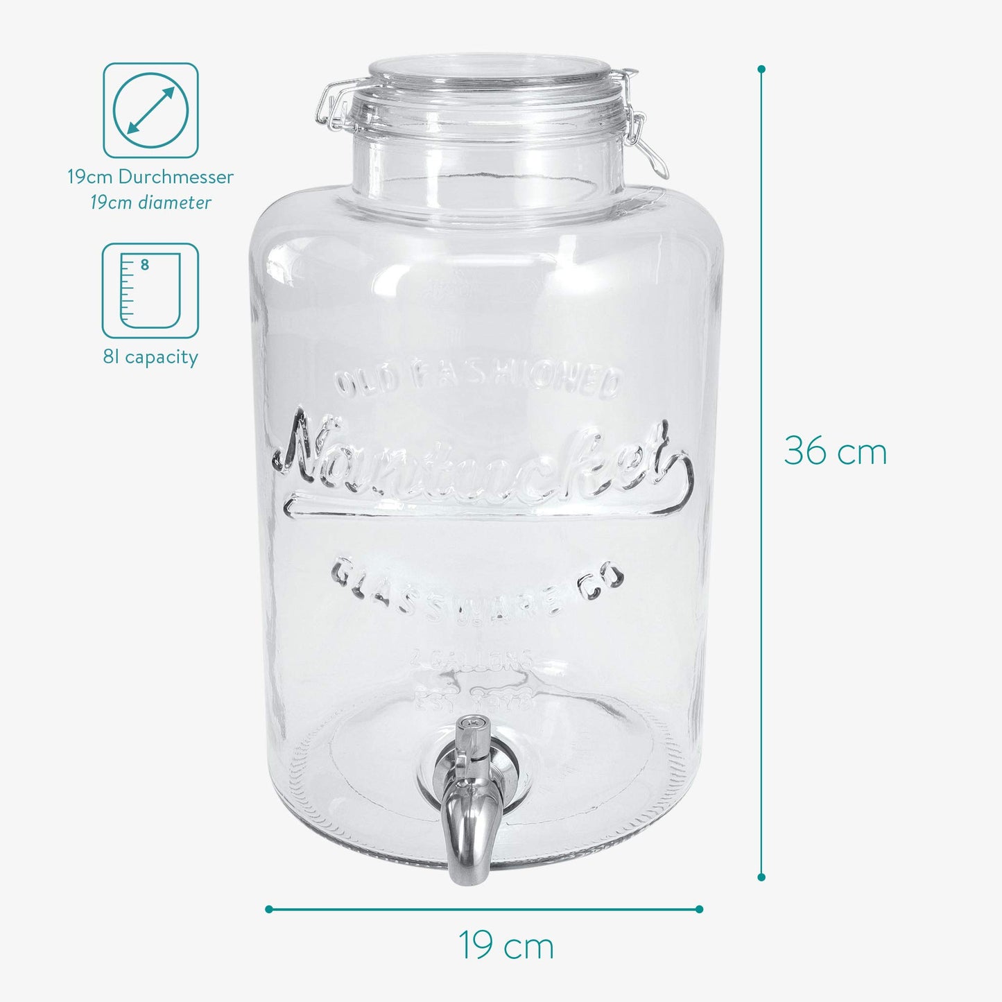 - Navaris Drinks Dispenser with Tap | 8L Glass Drink Jar -