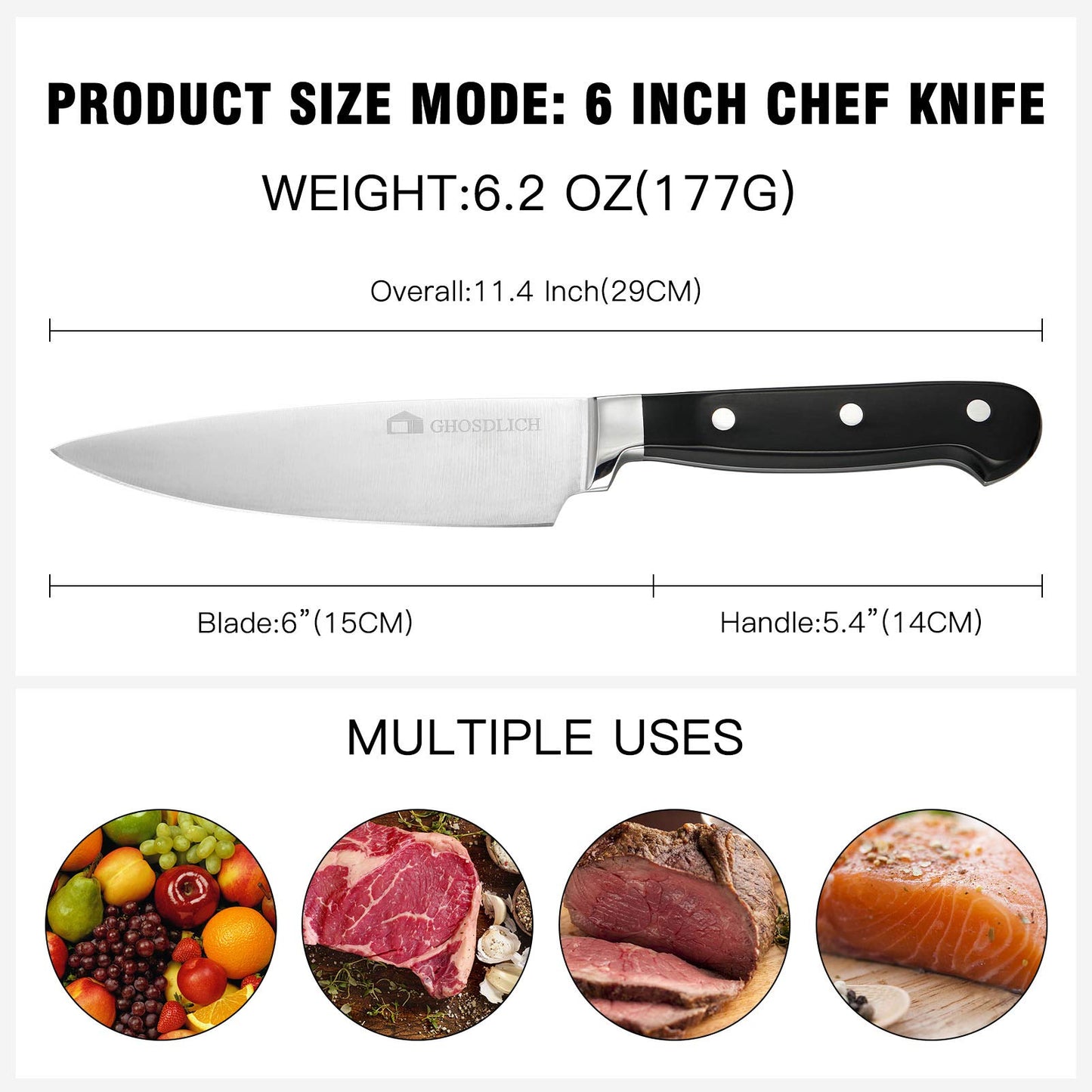 - GHOSDLICH 6 inch Chef Knife | 15CM Blade Kitchen Knife | Forged From German Stainless -