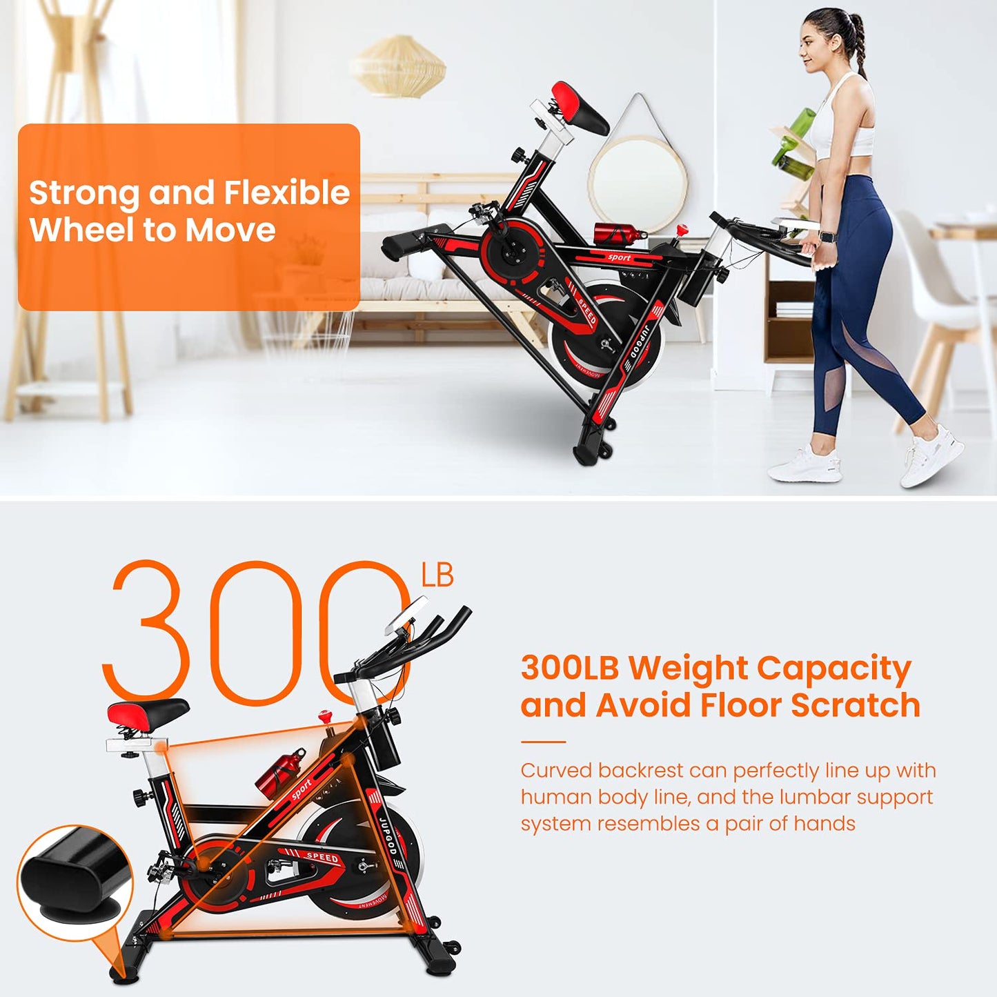 - Jupgod Stationary Exercise Bike | Indoor Cycling Bike | Slient Flywheel | LCD Monitor | Comfortable Seat -