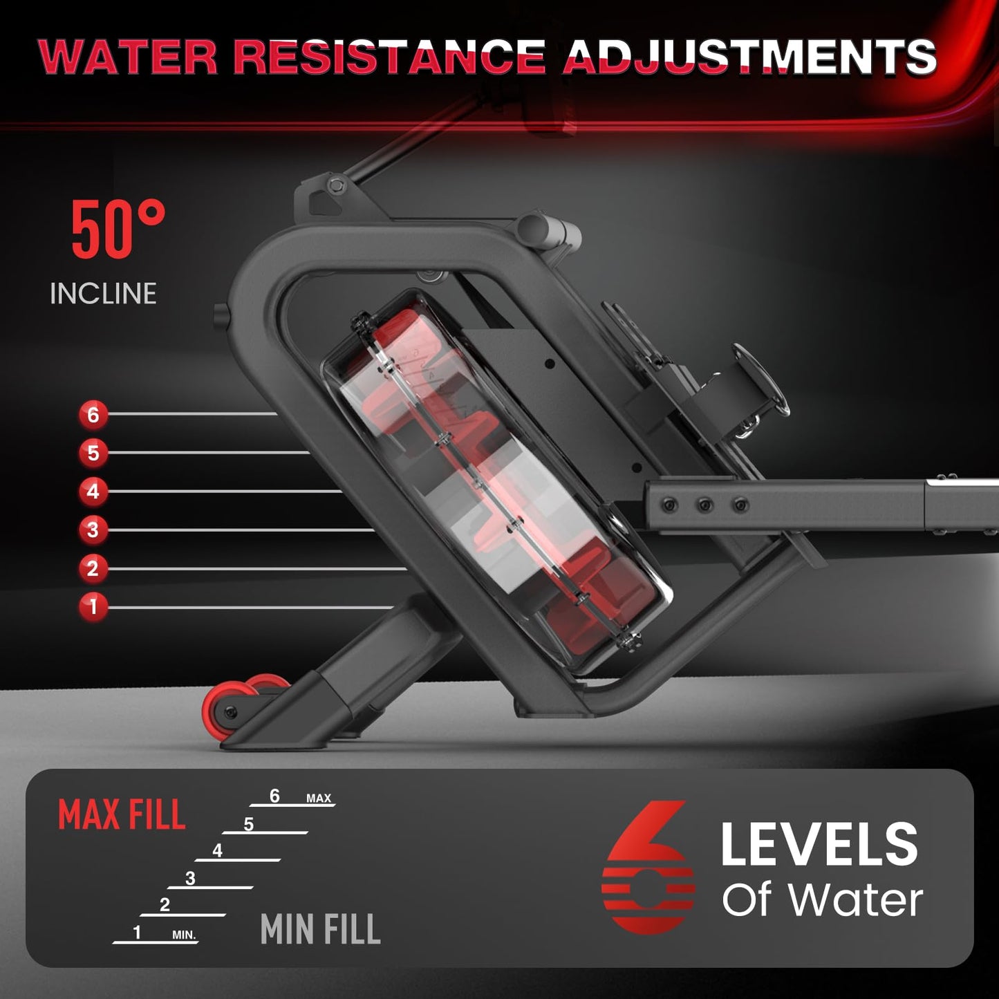 - PASYOU Water Rowing Machines | 50°Incline Enhanced Resistance Rower -