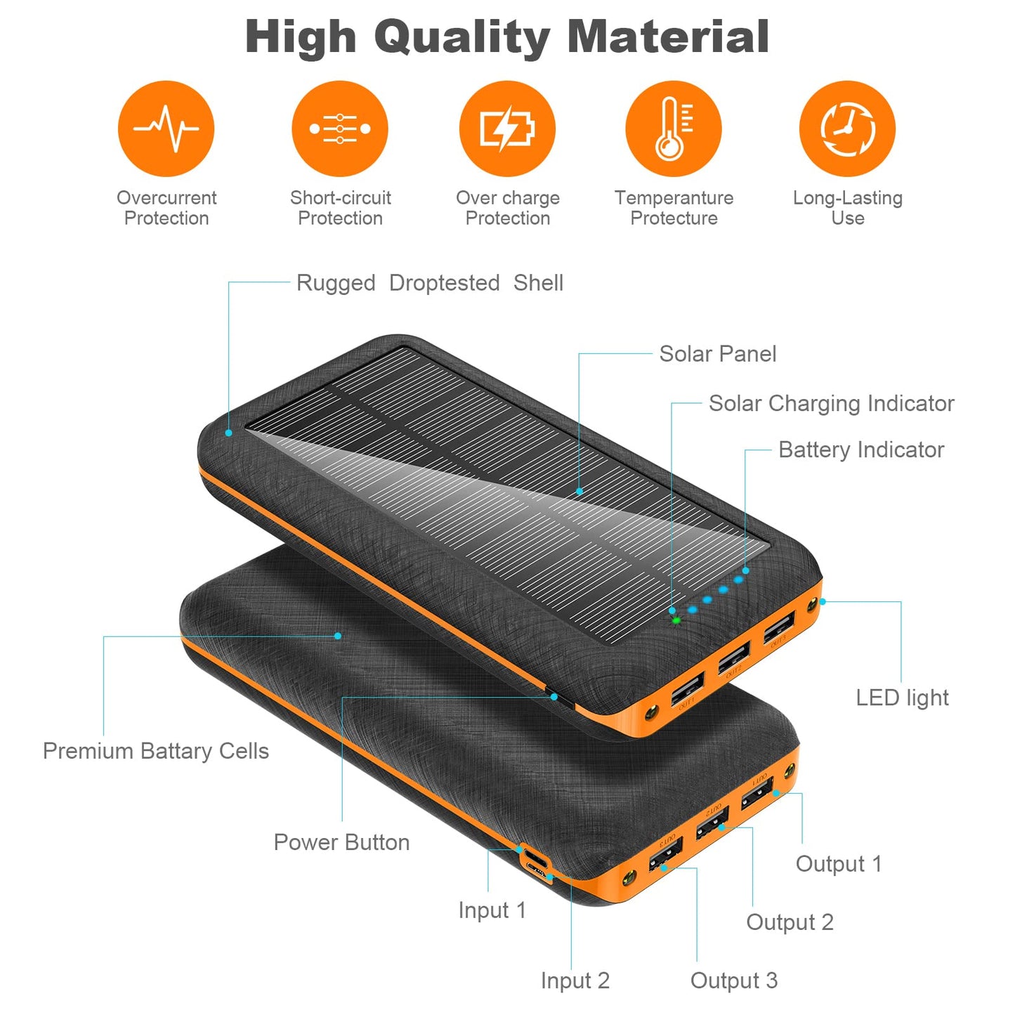 - Power Bank 26800mAh Portable Charger | Power Pack | Solar Power Bank | 3 Outputs 2 Input -
