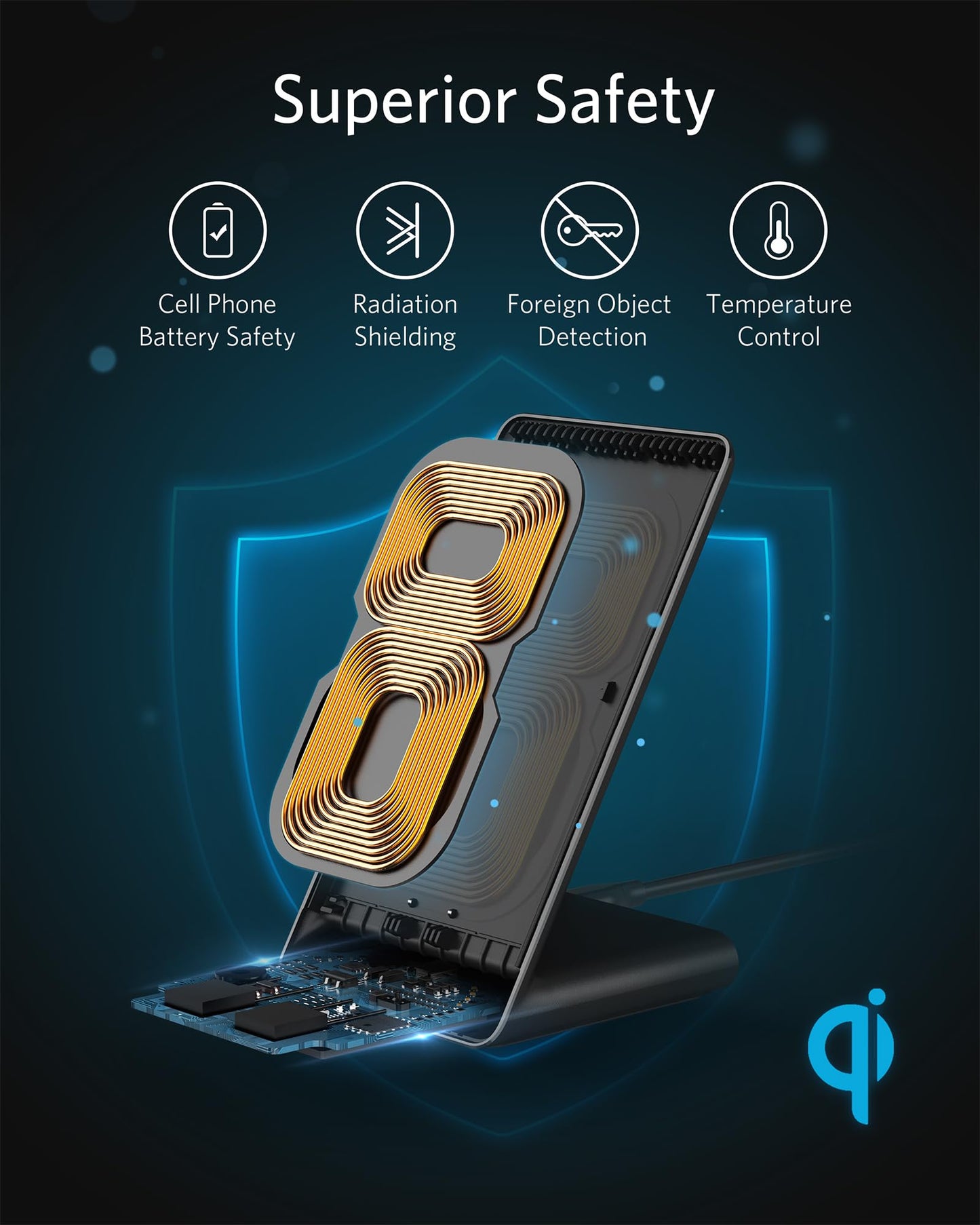 Anker Wireless Charger, PowerWave Stand, Qi-Certified for iPhone 15/14/13/12 Series, SE, 11, 11 Pro, 11 Pro Max, XR, Xs Max, 10W Fast-Charging Galaxy S20 S10 S9 S8, Note 10 (No AC Adapter)