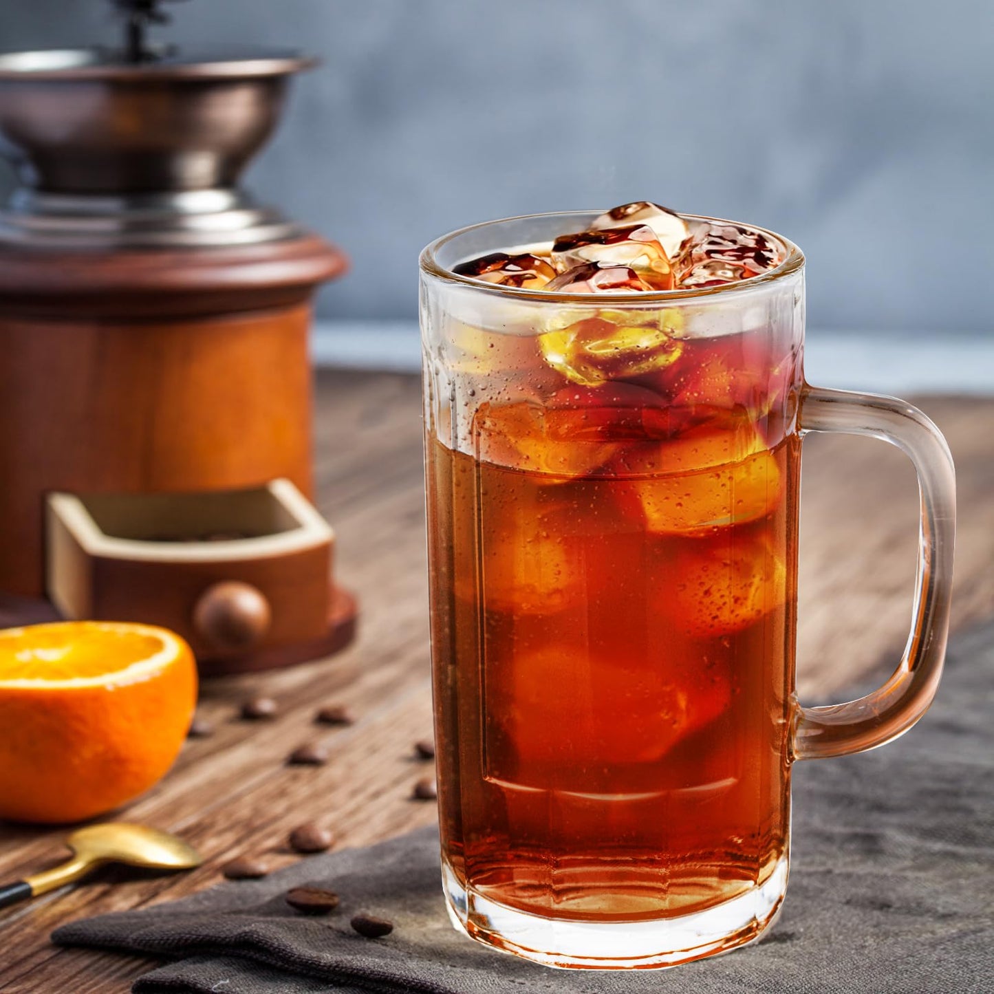 - ZENFUN 8 Pack Heavy Large Beer Glasses, 400ML Glass Beer Mugs with Handle & Stainless Steel Straws, Beer Glass Steins Heavy Base Pub Drinking Mugs