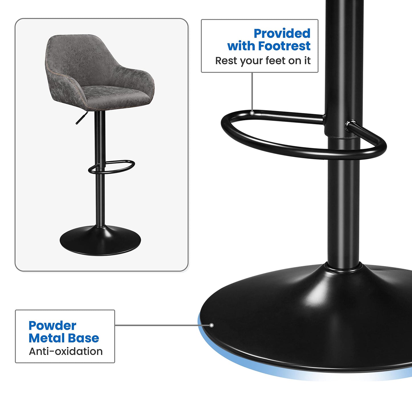 - Yaheetech Set of 2 Bar Stools Height Adjustable Swivel Barstools PU Leather Upholstered Bar Chair