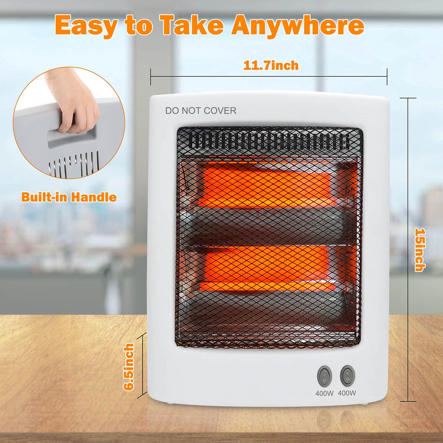 - SONBION Infrared Heater | 800W Halogen Heater with 2 Heat Settings -