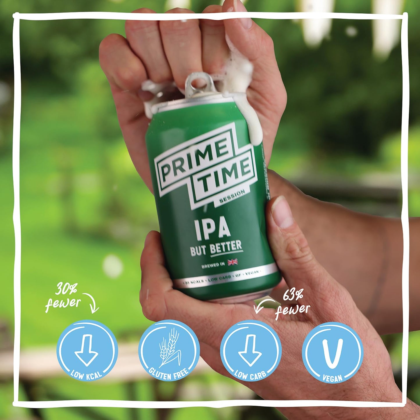 - Prime Time IPA  | Full-Flavoured and Full-Strength Beer - 30% Fewer Calories - Light, Crisp, and Refreshing - Vegan-Friendly, Gluten-Free, Low-Sugar - 12 x 330ml Cans