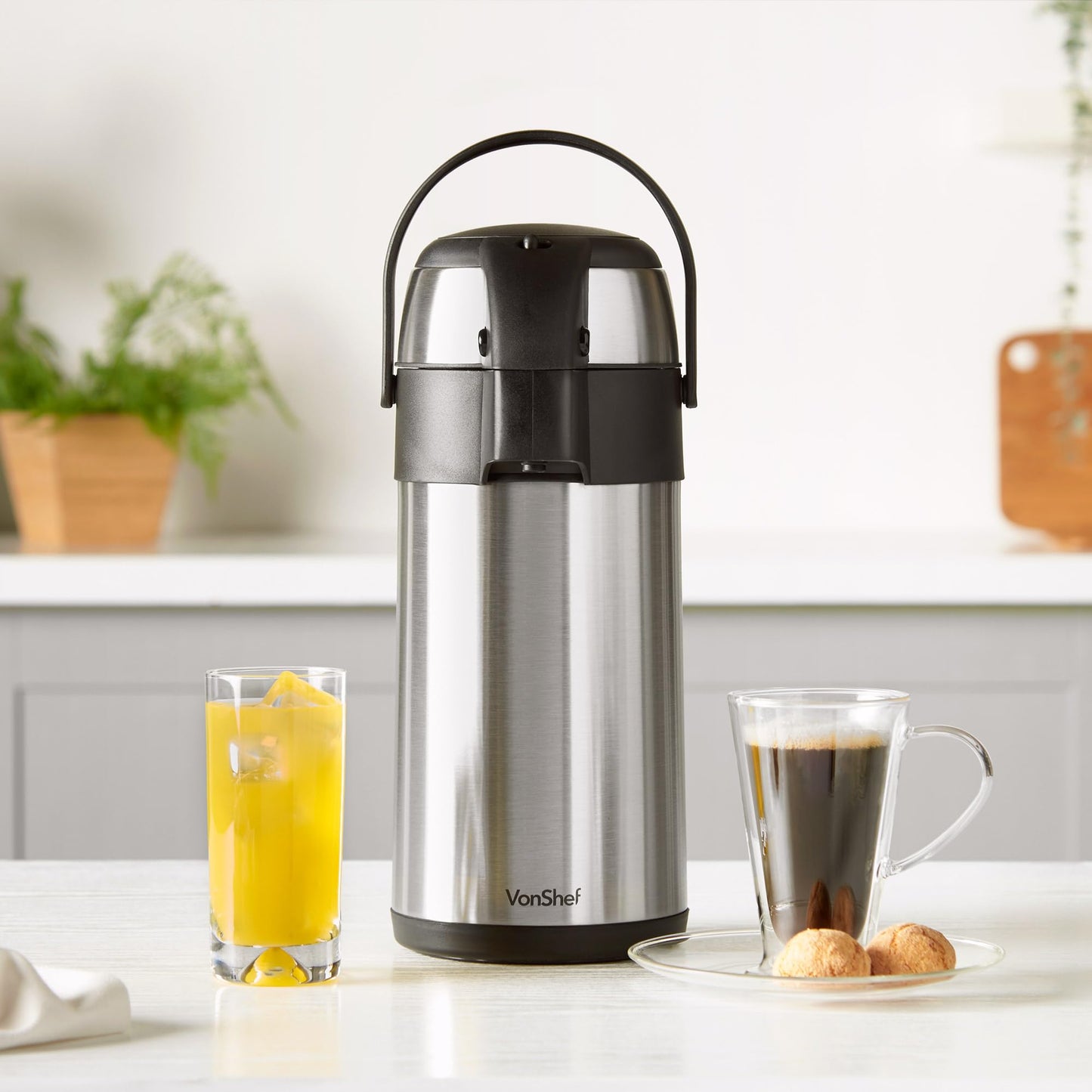 - VonShef Airpot, 3L Stainless Steel Coffee Dispenser with Vacuum Pump