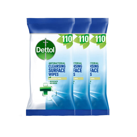 Dettol Antibacterial Cleaning Wipes, Total 330 Wipes (3 Packs X 110), Kitchen Wipes, Disinfectant Wipes, Biodegradable Wipes, Kitchen Cleaner, Bathroom, Floor, Disinfectant Wipes