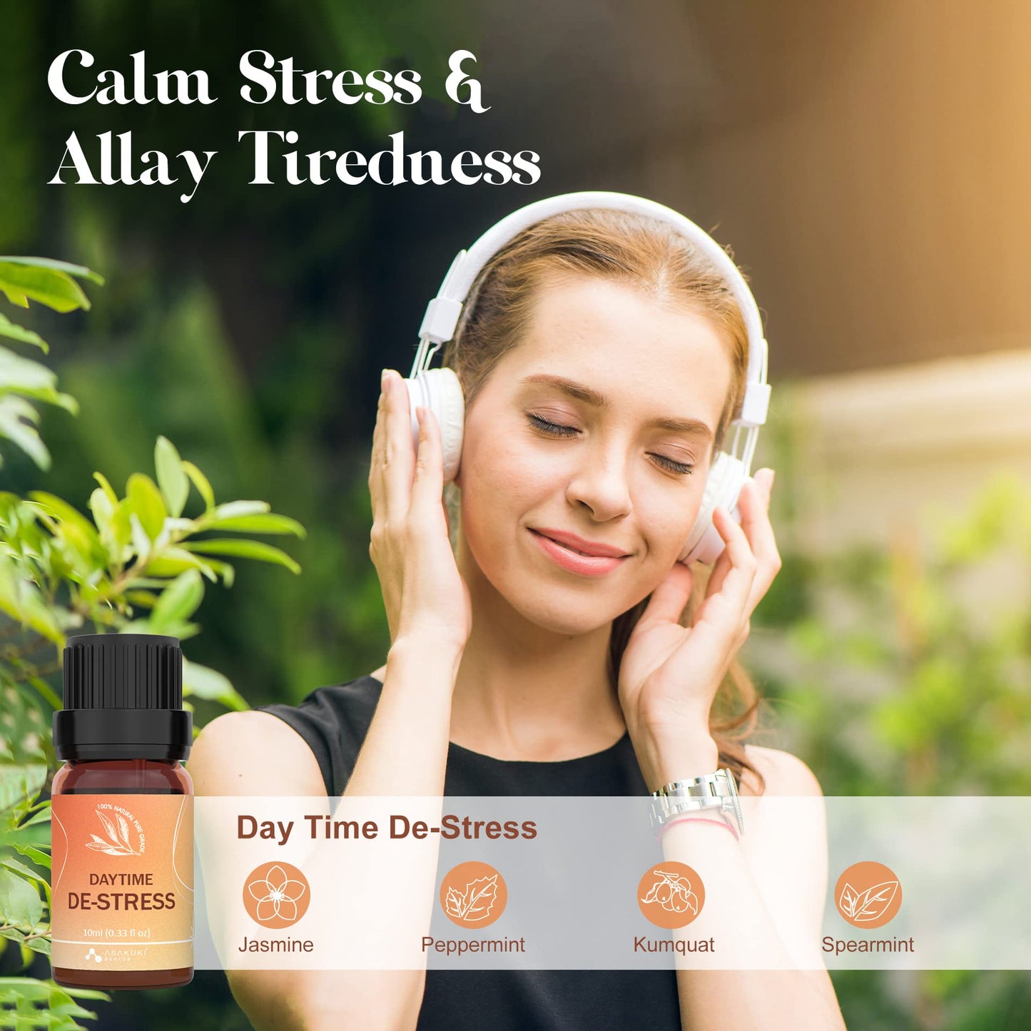 ASAKUKI Wellness Essential Oils Gift Set ā 100% Pure Aromatherapy Diffuser Blends Oils, Therapeutic Grade, Help for Uplift Mind, Calm Stress & Anxiety, Allay Tiredness, Sleep Better - 3 * 10mL