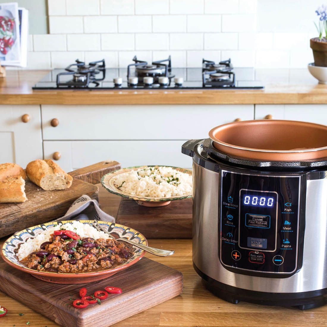 - Drew & Cole Pressure King Pro Electric Pressure Cooker 3L | 700W | Chrome | 8-in-1 Multi Cooker with Digital Display | Non Stick Pot -