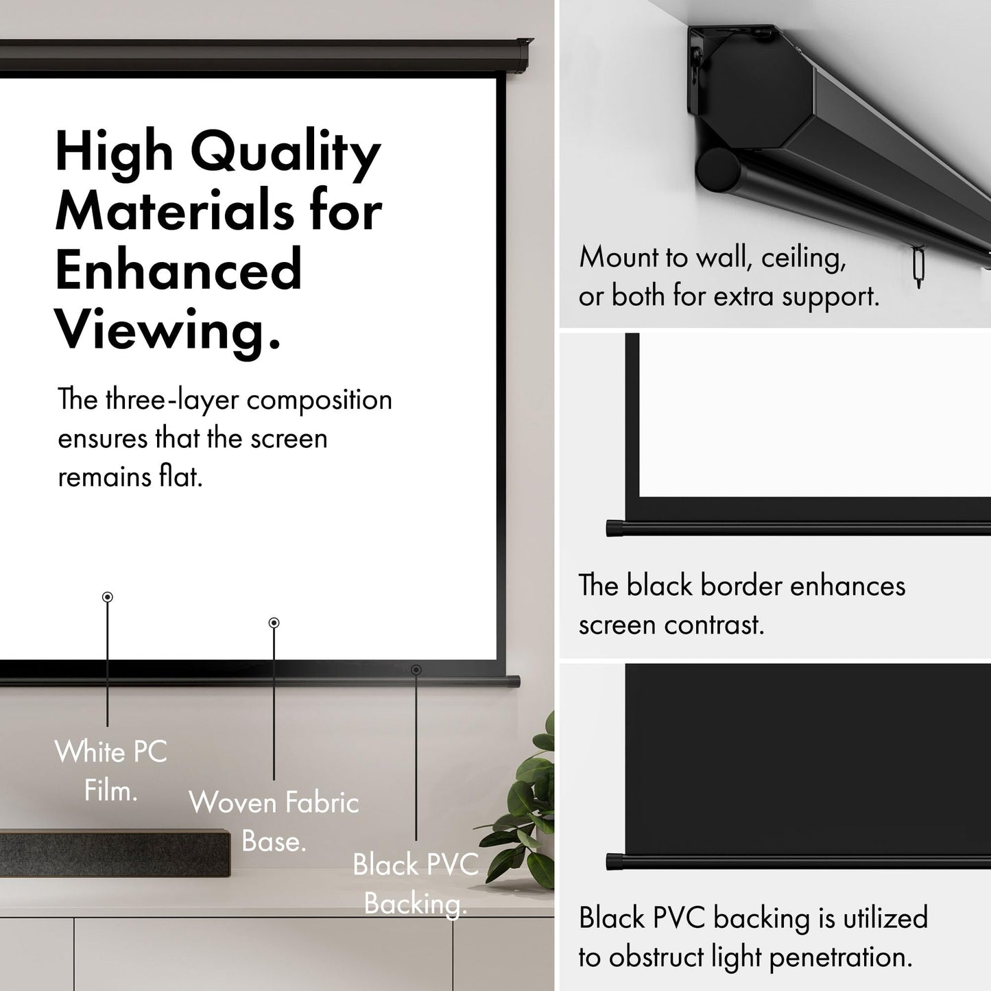 - VonHaus Pull Down Projector Screen, 90" Wall Mounted 4K HD Projection Screen