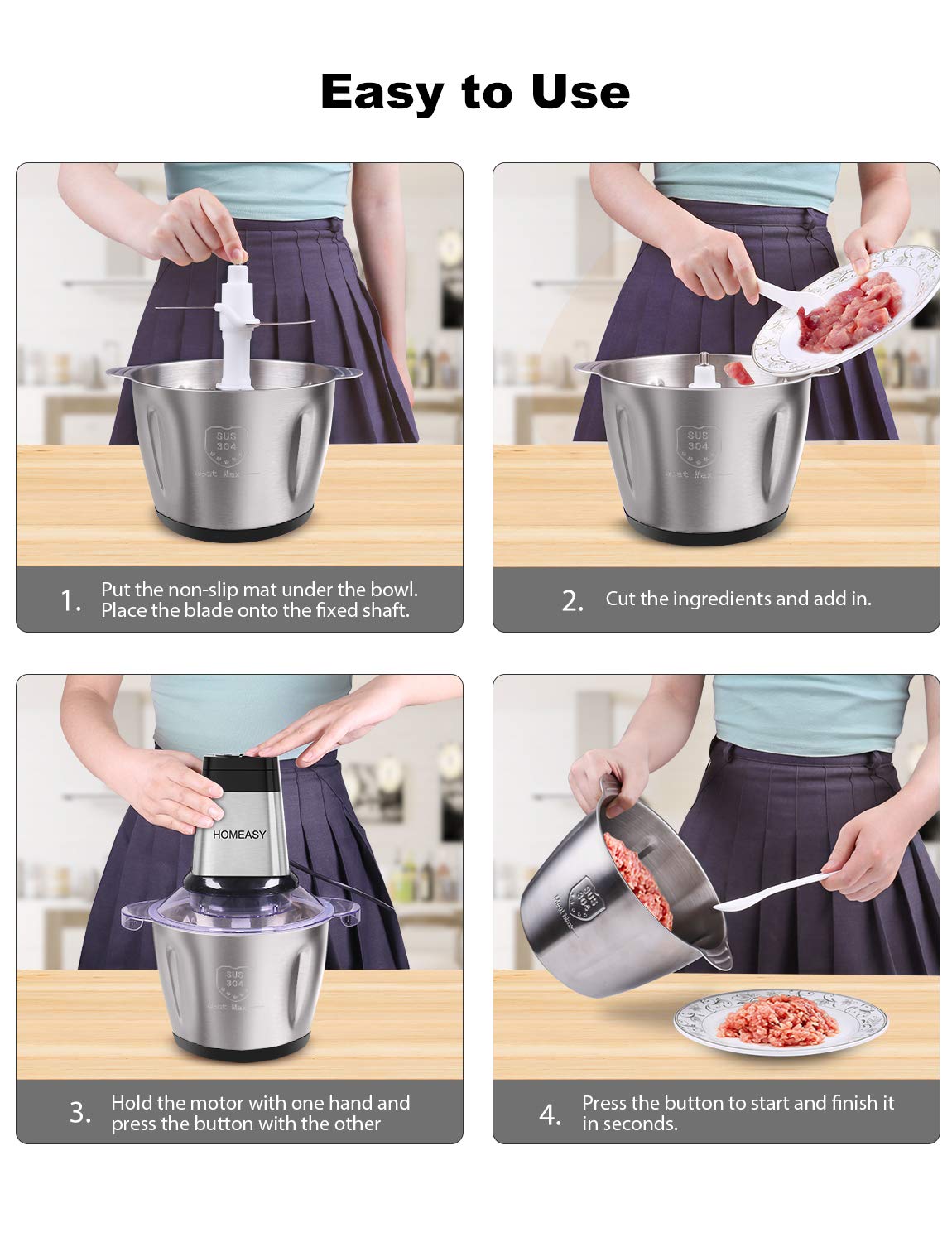 - Homeasy Food Processor | Meat Blenders For Kitchen Meat Grinder | 2.5L | Food Chopper For Meat -