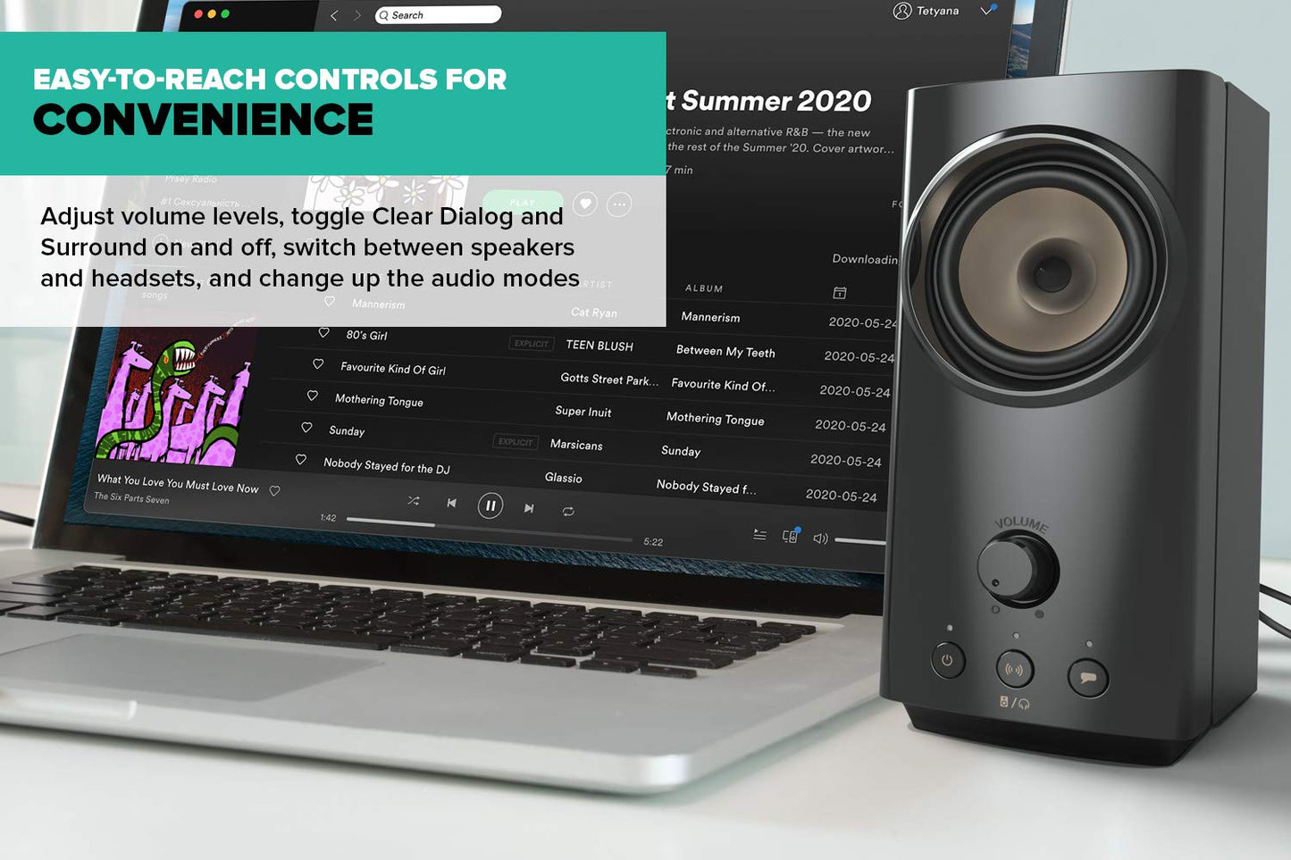 CREATIVE T60 2.0 Compact Hi-Fi Desktop Speakers with Clear Dialog and Surround by Sound Blaster, SmartComms Kit, USB-C Audio, Mic and Headset Ports, Bluetooth 5.0