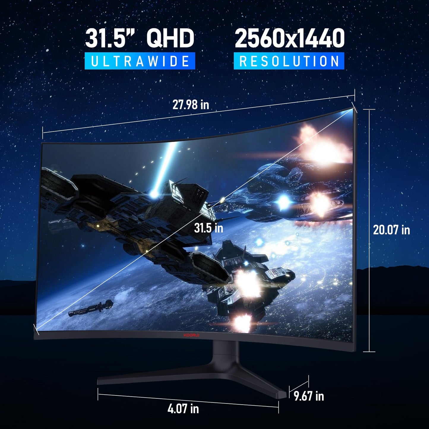 - KOORUI 31.5 Inch Computer Monitor | QHD 1440P Ultrawide Gaming Monitor | 170Hz VA 1500R Monitors | Ultra-Thin | HDMI X2 /DP | VESA Compatible -