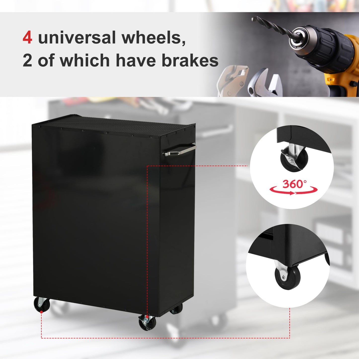 - HOMCOM 5-Drawer Lockable Steel Tool Storage Cabinet | Wheels | Handle 2 Keys | Organisation Box -