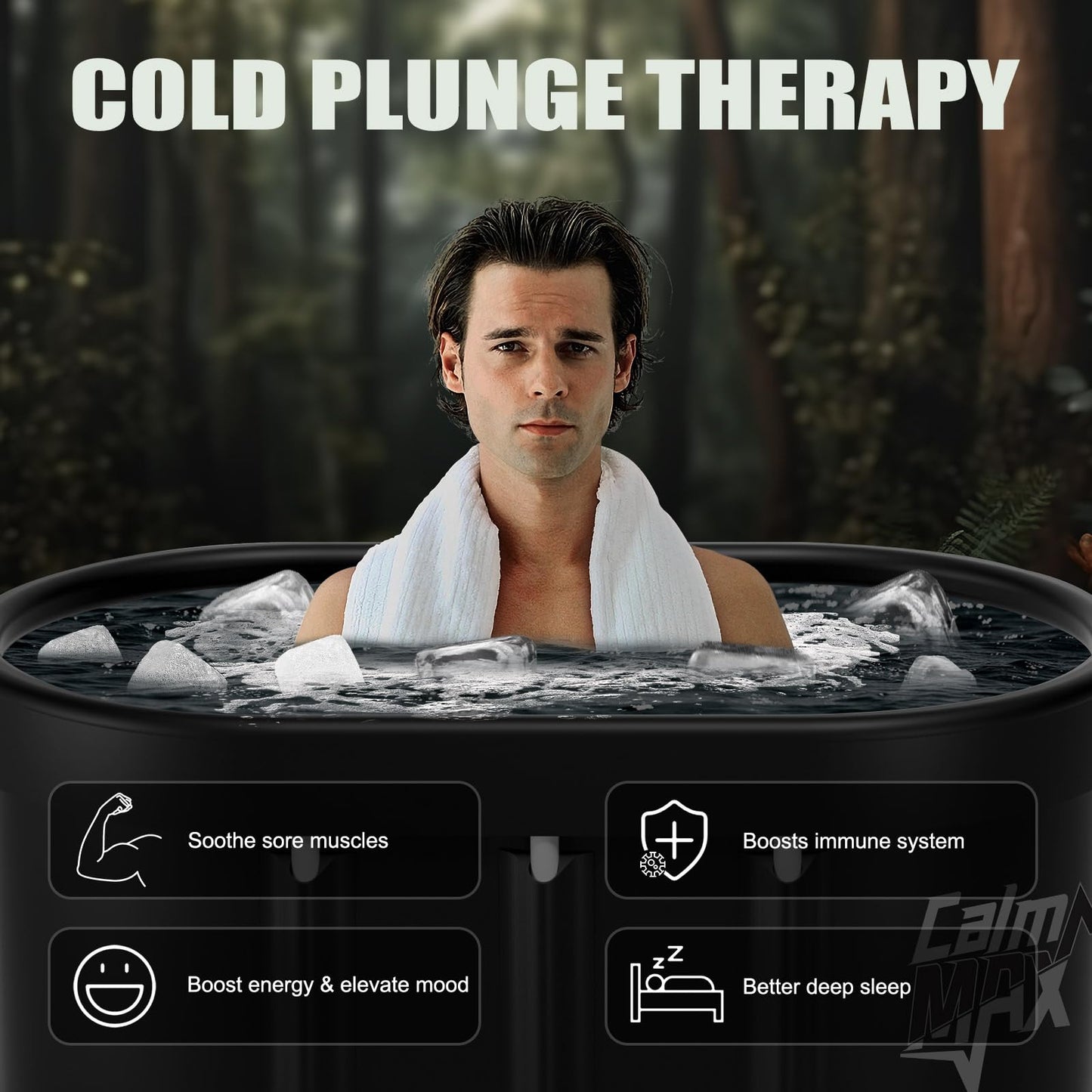 CalmMax Oval Ice Bath Tub with Lid for Athletes 450L Portable Cold Plunge Tub for Cold Water Therapy 5 Layers Ice Baths at Home Outdoor Gym - 105cm long