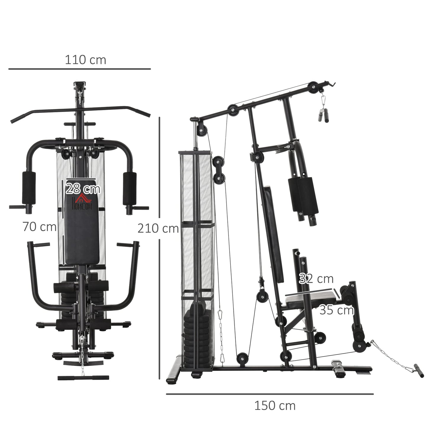 - HOMCOM Multi-Exercise Gym Workout Station | 45Kg Weight Stack Training System | Full Body Fitness for Home Gym -