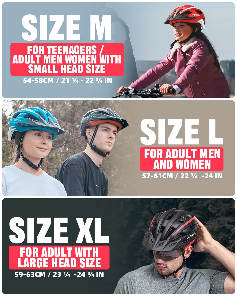 - Victgoal Bike Helmet with USB Rechargeable LED Light Removable -