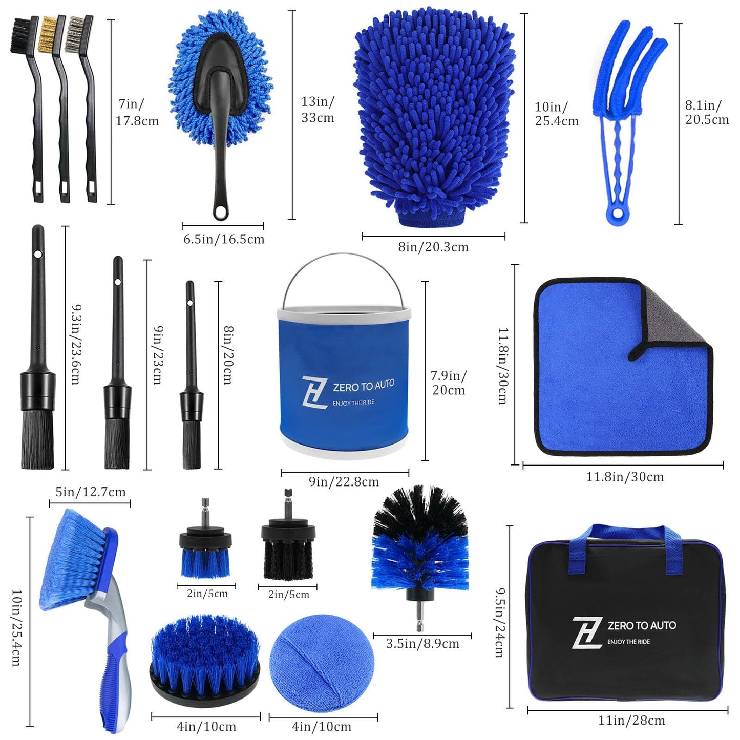 - Zero to Auto® Ultimate 22 Pieces Car Cleaning Kit with Collapsible Bucket and Bag for Interior/Exterior Detailing/Washing including Brush Microfibre Towel Mitt For Wheels Leather Dashboard
