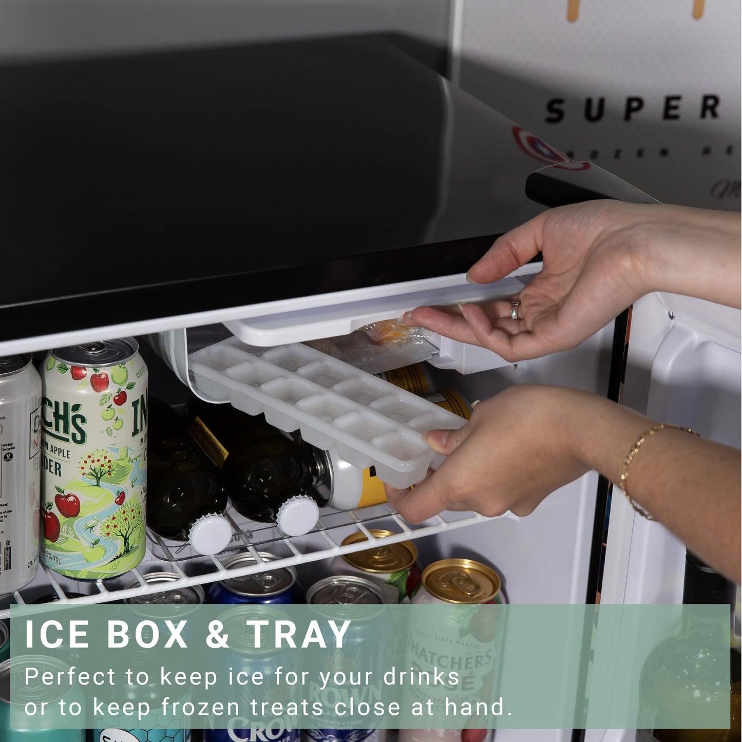 - Kuhla | 45 Litre Mini Fridge With Ice Box | Stylish Design, Inc Adjustable Thermostat, Door Racks and Removable Shelf -