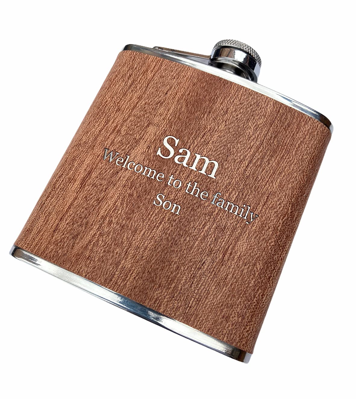 - Personalised Rutherfords Gifts Wood Wrap 6oz Hip Flask | Engraved with Name and Message of Your Choosing -
