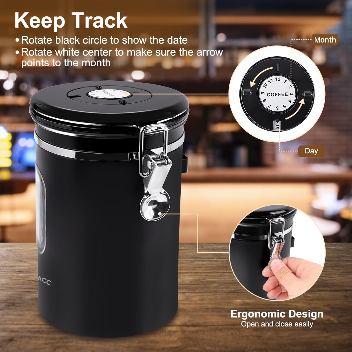 - FACIACC Airtight Coffee Canister | 1800ML Stainless Steel Coffee Container with Measuring Scoop & Date Tracker Food Storage Container -