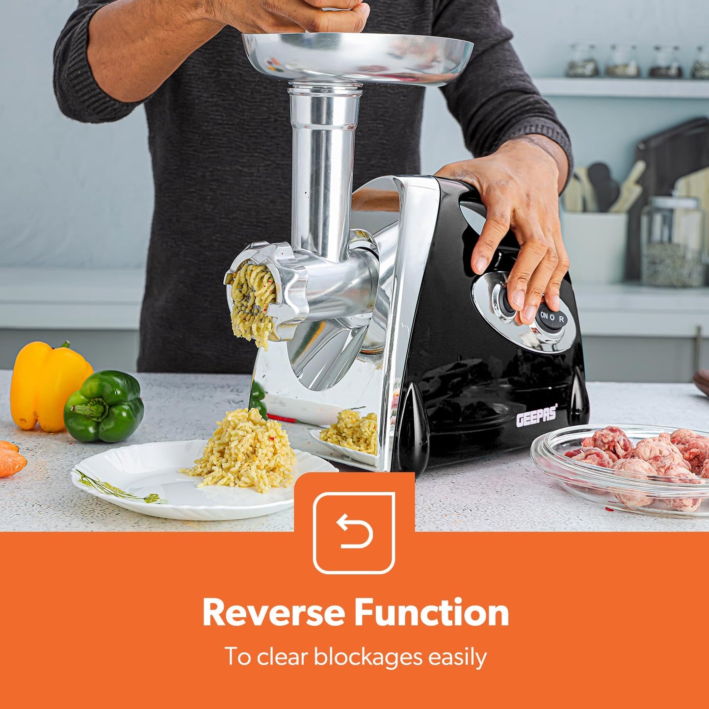 - Geepas Electric Meat Grinder | Stainless Steel Meat Mincer & Sausage Stuffer -