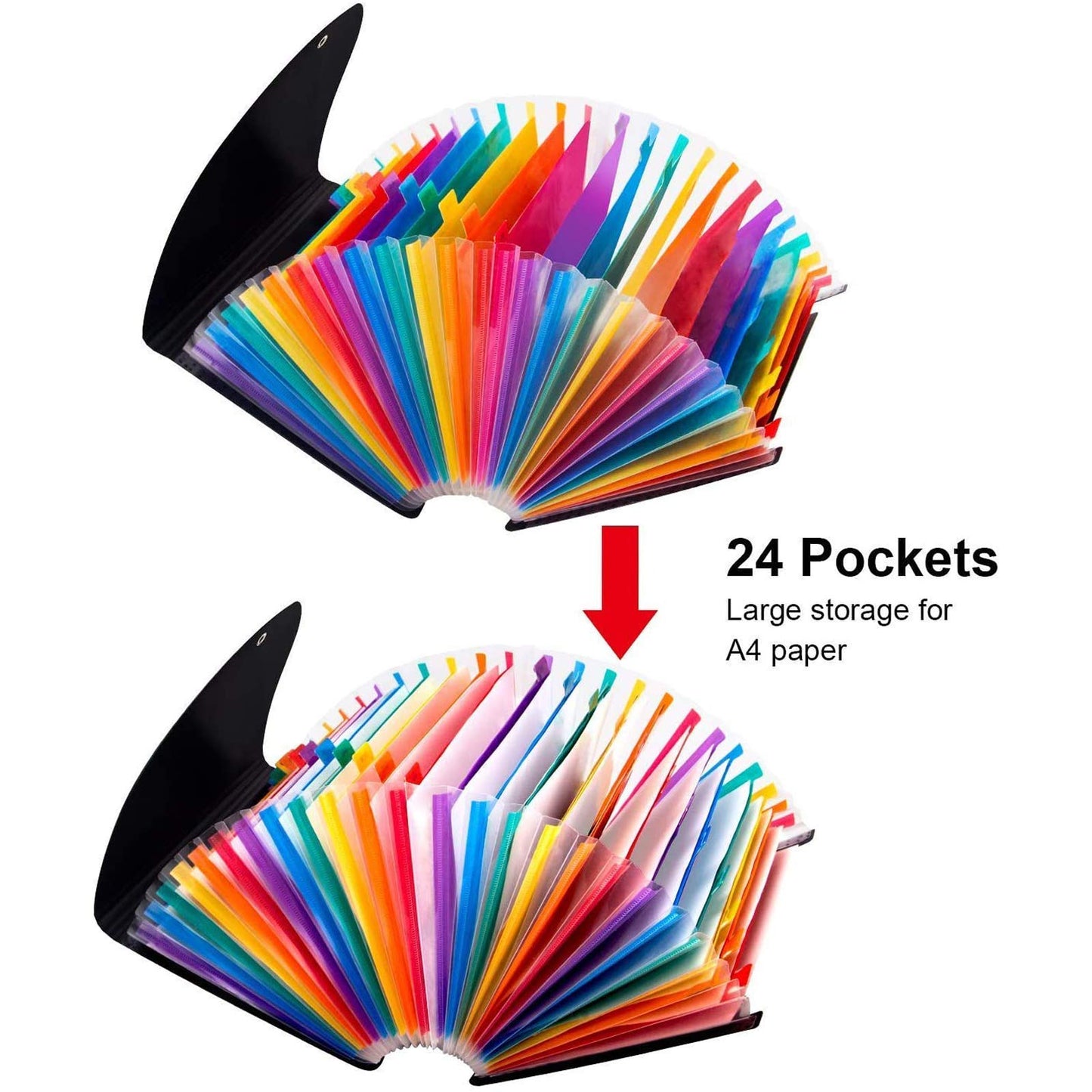 - File Organiser | A4 Document Organiser 24 Pockets | Twill Expanding Accordion Filing Folders | File Storage Box with Lid | Labels and Clips (Black-C) -